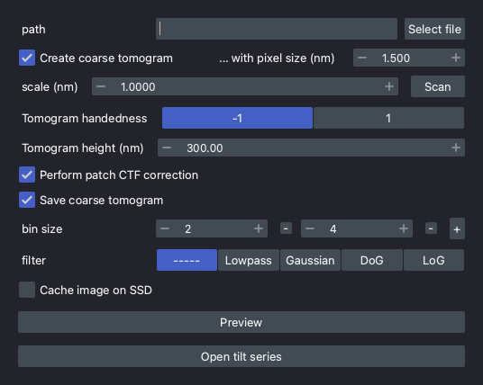 open tilt series dialog